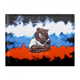 Обложка для студенческого билета с принтом Медведь в Курске, натуральная кожа | Размер: 11*8 см; Печать на всей внешней стороне | abstraction | grunge | абстракция | краска | медведь | русский | триколор | я русский