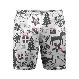 Мужские шорты 3D спортивные с принтом Дуx рождества в Курске,  |  | год | елка | зима | колокольчик  | новый | олень | подарки | праздник | сани | снег | снежинки | узор