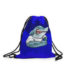 Рюкзак-мешок 3D с принтом aggressive shark в Курске, 100% полиэстер | плотность ткани — 200 г/м2, размер — 35 х 45 см; лямки — толстые шнурки, застежка на шнуровке, без карманов и подкладки | абстракция | акула | краски | синий | темносиний