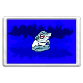 Магнит 45*70 с принтом aggressive shark в Курске, Пластик | Размер: 78*52 мм; Размер печати: 70*45 | абстракция | акула | краски | синий | темносиний