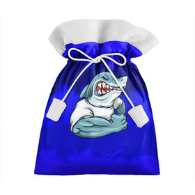 Подарочный 3D мешок с принтом aggressive shark в Курске, 100% полиэстер | Размер: 29*39 см | абстракция | акула | краски | синий | темносиний