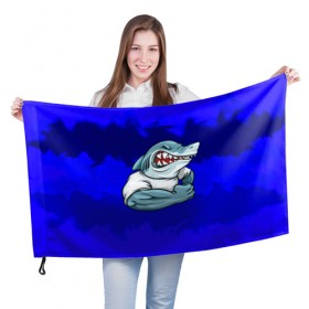 Флаг 3D с принтом aggressive shark в Курске, 100% полиэстер | плотность ткани — 95 г/м2, размер — 67 х 109 см. Принт наносится с одной стороны | абстракция | акула | краски | синий | темносиний
