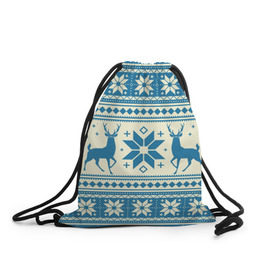 Рюкзак-мешок 3D с принтом Наш веселый Новый год в Курске, 100% полиэстер | плотность ткани — 200 г/м2, размер — 35 х 45 см; лямки — толстые шнурки, застежка на шнуровке, без карманов и подкладки | новый год | олень | свитер | снег | снежинки | узор