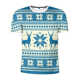 Мужская футболка 3D спортивная с принтом Наш веселый Новый год в Курске, 100% полиэстер с улучшенными характеристиками | приталенный силуэт, круглая горловина, широкие плечи, сужается к линии бедра | новый год | олень | свитер | снег | снежинки | узор