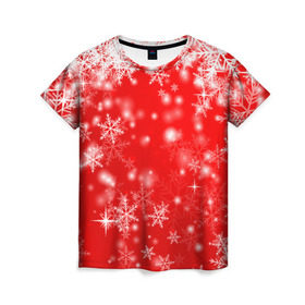 Женская футболка 3D с принтом Новогоднее чудо 1 в Курске, 100% полиэфир ( синтетическое хлопкоподобное полотно) | прямой крой, круглый вырез горловины, длина до линии бедер | Тематика изображения на принте: новый год | снег | снежинки