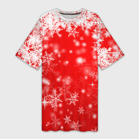 Платье-футболка 3D с принтом Новогоднее чудо 1 в Курске,  |  | Тематика изображения на принте: новый год | снег | снежинки