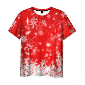Мужская футболка 3D с принтом Новогоднее чудо 2 в Курске, 100% полиэфир | прямой крой, круглый вырез горловины, длина до линии бедер | Тематика изображения на принте: новый год | снег | снежинки