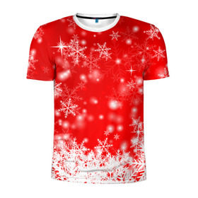 Мужская футболка 3D спортивная с принтом Новогоднее чудо 2 в Курске, 100% полиэстер с улучшенными характеристиками | приталенный силуэт, круглая горловина, широкие плечи, сужается к линии бедра | Тематика изображения на принте: новый год | снег | снежинки