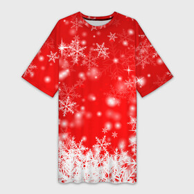 Платье-футболка 3D с принтом Новогоднее чудо 2 в Курске,  |  | Тематика изображения на принте: новый год | снег | снежинки
