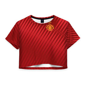 Женская футболка 3D укороченная с принтом Manchester United Sportwear в Курске, 100% полиэстер | круглая горловина, длина футболки до линии талии, рукава с отворотами | emirates | fc | manchester united | геометрия | манчестер юнайтед | спорт | футбол | футбольный клуб | эмблема