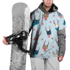 Накидка на куртку 3D с принтом Новогодний котик в Курске, 100% полиэстер |  | елка | зима | кот | кошки | новый год | снег | снежинки