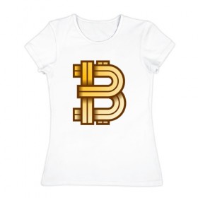 Женская футболка хлопок с принтом Bitcoin is a new era! в Курске, 100% хлопок | прямой крой, круглый вырез горловины, длина до линии бедер, слегка спущенное плечо | bitcoin | btc | биткоин