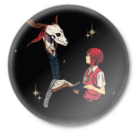 Значок с принтом Mahou Tsukai no Yome в Курске,  металл | круглая форма, металлическая застежка в виде булавки | девушка | красные волосы | монстр | невеста чародея