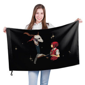 Флаг 3D с принтом Mahou Tsukai no Yome в Курске, 100% полиэстер | плотность ткани — 95 г/м2, размер — 67 х 109 см. Принт наносится с одной стороны | девушка | красные волосы | монстр | невеста чародея