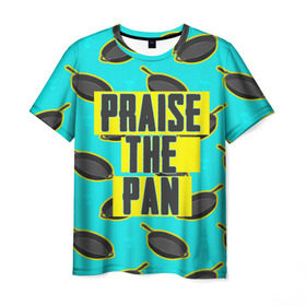 Мужская футболка 3D с принтом Praise The Pan в Курске, 100% полиэфир | прямой крой, круглый вырез горловины, длина до линии бедер | battle royale | playerunknown | playerunknowns | playerunknowns battlegrounds | pubg | онлайн игра