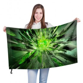 Флаг 3D с принтом Кристальная абстракция в Курске, 100% полиэстер | плотность ткани — 95 г/м2, размер — 67 х 109 см. Принт наносится с одной стороны | абстракция | геометрия | зеленый | кристаллы | стекло