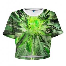 Женская футболка 3D укороченная с принтом Кристальная абстракция в Курске, 100% полиэстер | круглая горловина, длина футболки до линии талии, рукава с отворотами | абстракция | геометрия | зеленый | кристаллы | стекло