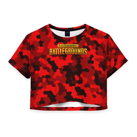 Женская футболка 3D укороченная с принтом PUBG Red Military в Курске, 100% полиэстер | круглая горловина, длина футболки до линии талии, рукава с отворотами | battle royal | playerunknowns battlegrounds | pubg | пабг | пубг