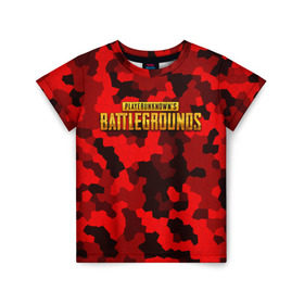 Детская футболка 3D с принтом PUBG Red Military в Курске, 100% гипоаллергенный полиэфир | прямой крой, круглый вырез горловины, длина до линии бедер, чуть спущенное плечо, ткань немного тянется | battle royal | playerunknowns battlegrounds | pubg | пабг | пубг