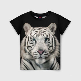 Детская футболка 3D с принтом White tiger в Курске, 100% гипоаллергенный полиэфир | прямой крой, круглый вырез горловины, длина до линии бедер, чуть спущенное плечо, ткань немного тянется | tiger white | белый тигр | дикая кошка | тигр