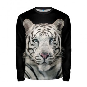 Мужской лонгслив 3D с принтом White tiger в Курске, 100% полиэстер | длинные рукава, круглый вырез горловины, полуприлегающий силуэт | tiger white | белый тигр | дикая кошка | тигр