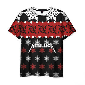 Мужская футболка 3D с принтом Metallica в Курске, 100% полиэфир | прямой крой, круглый вырез горловины, длина до линии бедер | metallica | джеймс хэтфилд | кирк хэмметт | ларс ульрих | метал | металика | металлика | новогодний | новый год | роберт трухильо | рождество | рок | снежинки | трэш | трэшметал | хард | хардрок | хеви