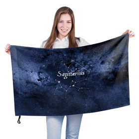 Флаг 3D с принтом Стрелец(Sagittarius) в Курске, 100% полиэстер | плотность ткани — 95 г/м2, размер — 67 х 109 см. Принт наносится с одной стороны | sagittarius | звезды | знаки зодиака | космос | созвездие | стрелец