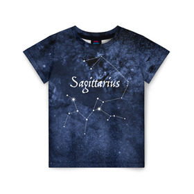 Детская футболка 3D с принтом Стрелец(Sagittarius) в Курске, 100% гипоаллергенный полиэфир | прямой крой, круглый вырез горловины, длина до линии бедер, чуть спущенное плечо, ткань немного тянется | sagittarius | звезды | знаки зодиака | космос | созвездие | стрелец