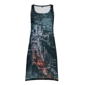 Платье-майка 3D с принтом Мегаполис в Курске, 100% полиэстер | полуприлегающий силуэт, широкие бретели, круглый вырез горловины, удлиненный подол сзади. | город | мегаполис | ночной | огни