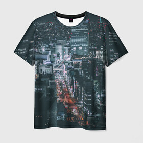 Мужская футболка 3D с принтом Мегаполис в Курске, 100% полиэфир | прямой крой, круглый вырез горловины, длина до линии бедер | город | мегаполис | ночной | огни