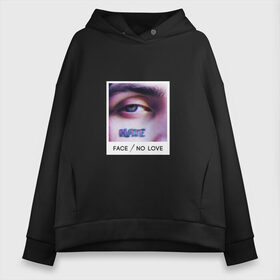 Женское худи Oversize хлопок с принтом Face No Love в Курске, френч-терри — 70% хлопок, 30% полиэстер. Мягкий теплый начес внутри —100% хлопок | боковые карманы, эластичные манжеты и нижняя кромка, капюшон на магнитной кнопке | Тематика изображения на принте: face