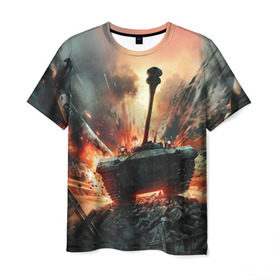 Мужская футболка 3D с принтом Танки в Курске, 100% полиэфир | прямой крой, круглый вырез горловины, длина до линии бедер | взрыв | военные действия | война | вторая мировая | огонь | поле битвы | поле брани | самолет | танки