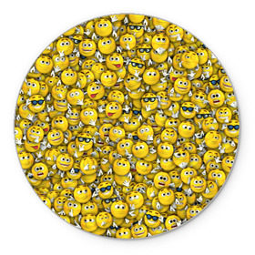 Коврик для мышки круглый с принтом Веселые смайлики в Курске, резина и полиэстер | круглая форма, изображение наносится на всю лицевую часть | emoji | smile | желтый | круглый | лица | паттерн | смайл | улыбка | эмоции