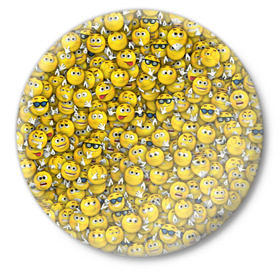 Значок с принтом Веселые смайлики в Курске,  металл | круглая форма, металлическая застежка в виде булавки | emoji | smile | желтый | круглый | лица | паттерн | смайл | улыбка | эмоции