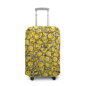 Чехол для чемодана 3D с принтом Веселые смайлики в Курске, 86% полиэфир, 14% спандекс | двустороннее нанесение принта, прорези для ручек и колес | emoji | smile | желтый | круглый | лица | паттерн | смайл | улыбка | эмоции