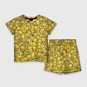 Детский костюм с шортами 3D с принтом Веселые смайлики в Курске,  |  | emoji | smile | желтый | круглый | лица | паттерн | смайл | улыбка | эмоции