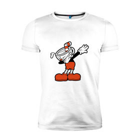 Мужская футболка премиум с принтом Cuphead Dab в Курске, 92% хлопок, 8% лайкра | приталенный силуэт, круглый вырез ворота, длина до линии бедра, короткий рукав | 