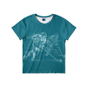Детская футболка 3D с принтом Хоккей в Курске, 100% гипоаллергенный полиэфир | прямой крой, круглый вырез горловины, длина до линии бедер, чуть спущенное плечо, ткань немного тянется | клюшка | кхл | нхл | хокей | хоккесит