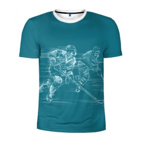 Мужская футболка 3D спортивная с принтом Хоккей в Курске, 100% полиэстер с улучшенными характеристиками | приталенный силуэт, круглая горловина, широкие плечи, сужается к линии бедра | клюшка | кхл | нхл | хокей | хоккесит