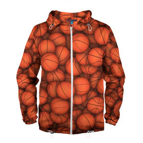 Мужская ветровка 3D с принтом Баскетбольные мячи в Курске, 100% полиэстер | подол и капюшон оформлены резинкой с фиксаторами, два кармана без застежек по бокам, один потайной карман на груди | basketball | баскетбол | мяч | мячик | оранжевый | паттерн | спорт | текстура