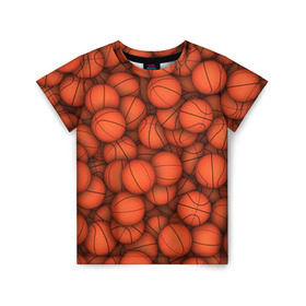 Детская футболка 3D с принтом Баскетбольные мячи в Курске, 100% гипоаллергенный полиэфир | прямой крой, круглый вырез горловины, длина до линии бедер, чуть спущенное плечо, ткань немного тянется | basketball | баскетбол | мяч | мячик | оранжевый | паттерн | спорт | текстура