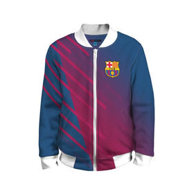 Детский бомбер 3D с принтом FC Barca 2018 Creative uniform в Курске, 100% полиэстер | застегивается на молнию, по бокам два кармана без застежек, мягкие манжеты, по низу бомбера и на воротнике — эластичная резинка | Тематика изображения на принте: 