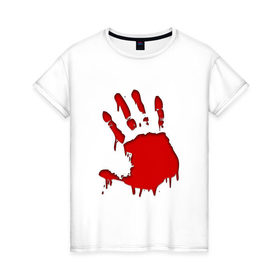 Женская футболка хлопок с принтом Кровавый отпечаток в Курске, 100% хлопок | прямой крой, круглый вырез горловины, длина до линии бедер, слегка спущенное плечо | 