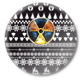 Значок с принтом S.T.A.L.K.E.R Ядерная Зима в Курске,  металл | круглая форма, металлическая застежка в виде булавки | stalker | зима | новогодние | новый год | радиация | сталкер | чернобыль
