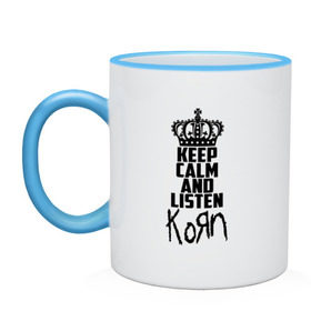 Кружка двухцветная с принтом Keep calm and listen Korn в Курске, керамика | объем — 330 мл, диаметр — 80 мм. Цветная ручка и кайма сверху, в некоторых цветах — вся внутренняя часть | korn | koяn | арвизу | дэвис | корн | коян | лузье | манки | уэлч | филди | филипп | хэд | шаффер