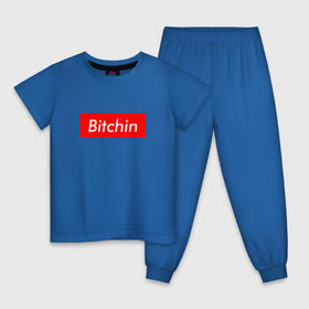 Детская пижама хлопок с принтом Bitchin в Курске, 100% хлопок |  брюки и футболка прямого кроя, без карманов, на брюках мягкая резинка на поясе и по низу штанин
 | stranger things | очень странные дела