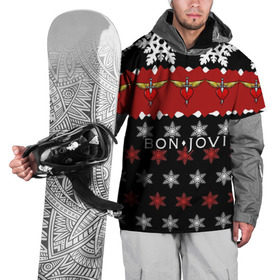 Накидка на куртку 3D с принтом Праздничный Bon Jovi в Курске, 100% полиэстер |  | bon | jovi | бон | группа | джови | новогодний | новый год | праздник | рождество | рок | снежинки