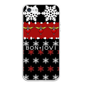 Чехол для iPhone 5/5S матовый с принтом Праздничный Bon Jovi в Курске, Силикон | Область печати: задняя сторона чехла, без боковых панелей | bon | jovi | бон | группа | джови | новогодний | новый год | праздник | рождество | рок | снежинки