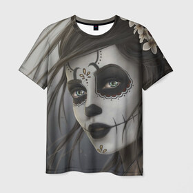Мужская футболка 3D с принтом Skull в Курске, 100% полиэфир | прямой крой, круглый вырез горловины, длина до линии бедер | halloween | skull | sugar skull | мексика | хэллоуин | череп