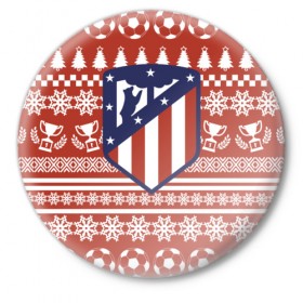 Значок с принтом Атлетико Мадрид Новогодний в Курске,  металл | круглая форма, металлическая застежка в виде булавки | Тематика изображения на принте: 